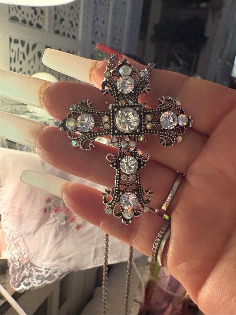 Vintage-Inspired Crystal Cross Pendant and Brooch.